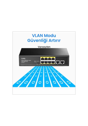Cudy FS1010P 8 Port 10/100mbps 120W Poe+ 2 Uplink Portlu Vlan Cctv Rack Mount Metal Switch