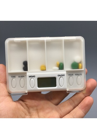 Sones Tf200 4 Hücreli Akıllı Zamanlı Hatırlatıcı Taşınabilir Plastik Hap Kutusu Hap Saklama Kutusu Beyaz