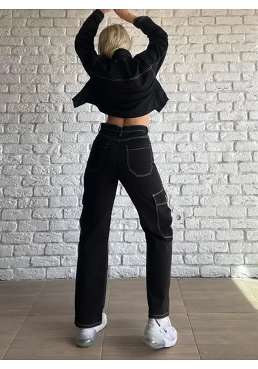 Paradise Kontrast Dikiş Kargo Cep Wide Leg Jean Çok Renkli