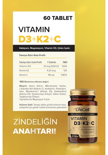 Lifecell Vitamin D3 + K2 + C 60 Tablet