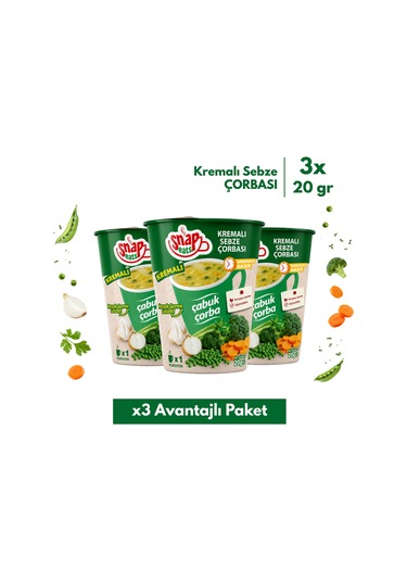 Snap Eats Hazır Çorba Bardakta Kremalı Sebze Çorbası 20 Gr 3'lü Avantaj Paketi