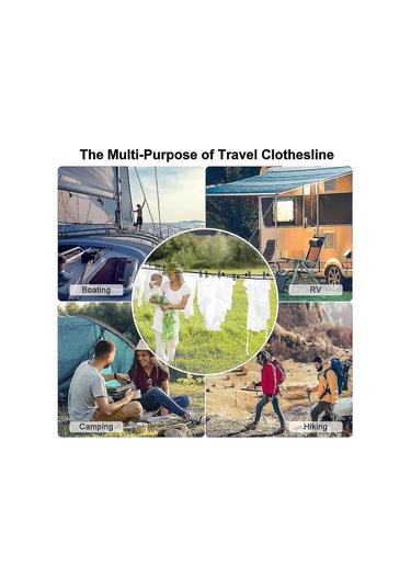 Ganzhoushop Çamaşır Askılığı Halatı Geri Çekilebilir Taşınabilir Çamaşır Askısı Depolama Çamaşır Askısı 12 Klipsli Çamaşır Kampı İçin Çok Renkli
