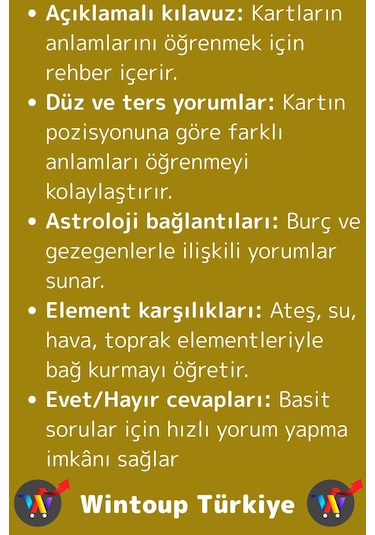 Özel Üretim Psikolojik Kişisel İç Yansıtma Kehanet Açıklamalı Başlangıç Tarot Destesi 78 Kart