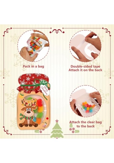 Geeksen 48 Adet Noel Temalı Şeker Sarma Kartı Seti - 8 Farklı Desenli Noel Baba, Geyik, Kar Tanrısı - Transparent Poşet Ve Çift Taraflı Bantlı - Noel Partileri, Hediyeler İçin