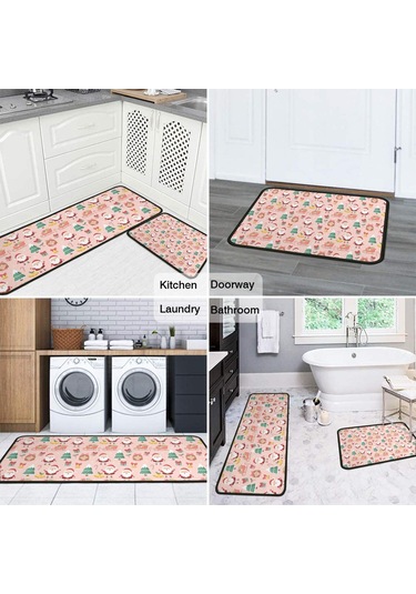 Noel Desenli 2'li Mutfak Matı, Anti-yorgunluk, Yastıklı Ve Kaymaz, Mutfak Ve Ofis İçin Noel Baba Noel Kız