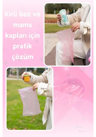 Bamm Bamm Çanta Boy Kirli Bebek Bezi Çöp Poşeti ve Taşıma Çantası (Pembe)