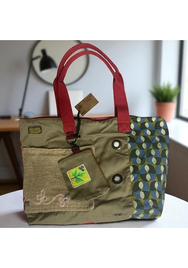 Vintage Salaş Çok Renkli Orta Boy Günlük Seyahat Gezi Omuz Çantası 36cmx34cm Kırmızı