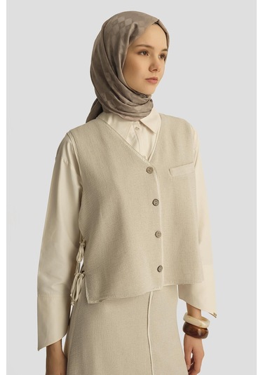 Armine Hasır Dokulu Yelekli Takım 25y6028 Aytaşı Bej