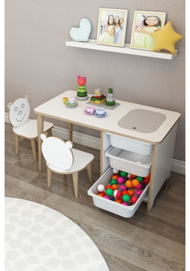 Moniev Çocuk Çalışma Masası Oyun Ve Etkinlik Masası Yaz Sil Masa Beyaz Beyaz