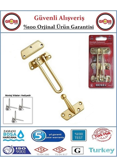 Beşel Çelik Kapı Emniyet Kelepçesi - Sarı Kaplama