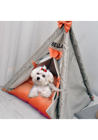 Mavi Vitrin İsme Özel Kedi ve Köpek Çadırı 60 x 60 CM