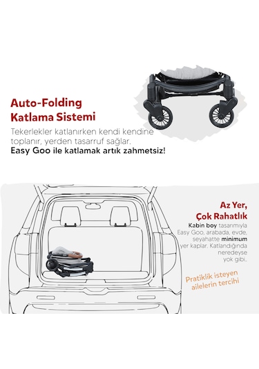 Huggy Easy Go Kabin Boy Otomatik Katlanır Bebek Arabası