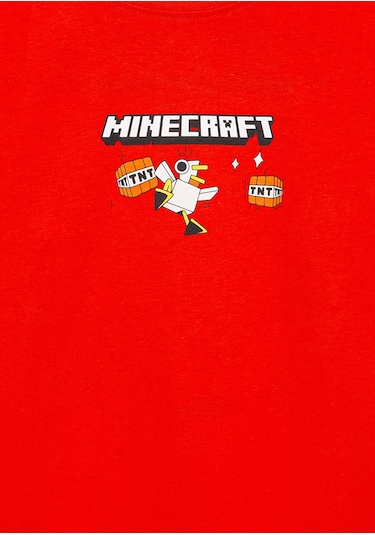 Mavi - Minecraft Baskılı Kırmızı Tişört 6610343-88523 Kırmızı