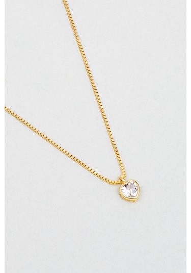 Romantik Aşk 18 Ayar Sarı Altın Kaplama 43 Cm Gümüş Kalp Kolye Sarı