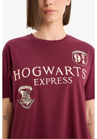 Defacto Coool Harry Potter Oversize Geniş Kalıp Sırt Baskılı Kısa Kollu Tişört E9850ax25aubr98 Bordo