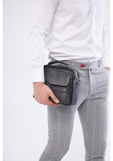 Derinss Deb5119 Hakiki Deri Gri Gölge Erkek El Ve Omuz Çantası 001