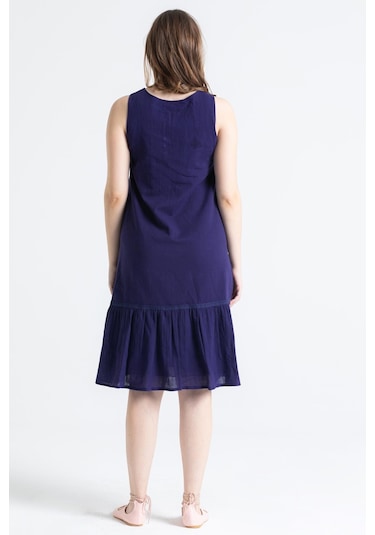 Kolsuz Şile Bezi Ilgaz Midi Boy Elbise Mor Mor-mor Mor