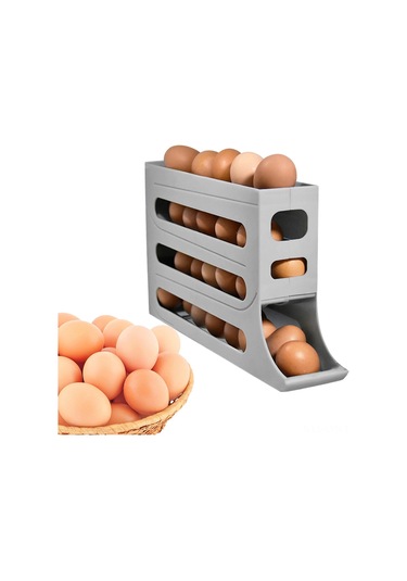 Ranyeek Buzdolabı İçin Dört Katlı Otomatik Yumurta Dağıtıcı - 30 Yumurta Kapasitesi, Yer Tasarrufu Sağlar, Kaymaz Ayaklı, Gri Gri