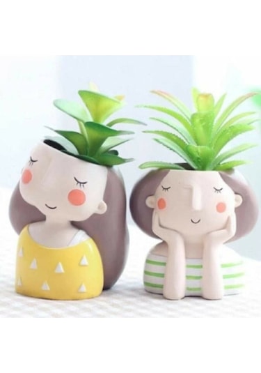 Florada Dekoratif 2'li Sukulent Kız Saksı