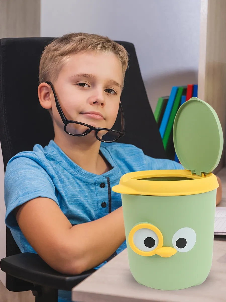 Darvish Tm Masaüstü Çocuk Çöp Kutusu Kapaklı Çöp Konteyneri 314302133 Yeşil