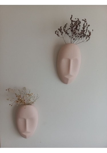 Dekoratif 2'li Yüz Duvar Vazosu, Duvar Süsü ,heykel Aksesuar Bej