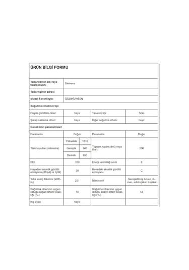Siemens GS29NVWE0N 200 LT 6 Çekmeceli Dikey Derin Dondurucu