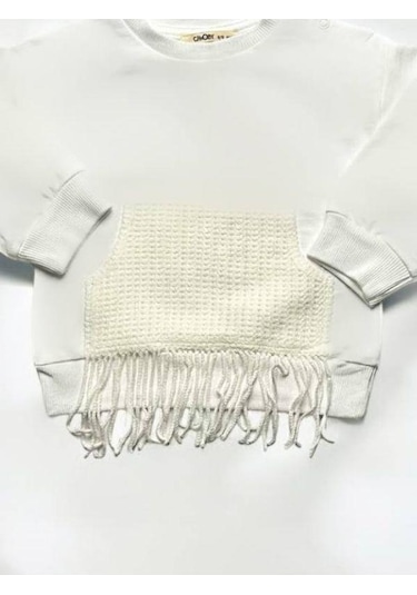 Çikoby Kız Bebek Püskül Detaylı Sweatshirt-14850 Ekru