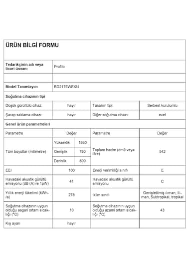 Profilo BD2176WEXN 542 LT No-Frost Üstten Donduruculu Buzdolabı
