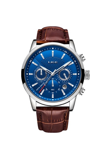 Dış Ticaret Lıge Erkek Spor Kuvars Saat Su Geçirmez Çelik Kemer Çift Gözlü Çok İşlevli Saat İş Saati Kahverengi Gümüş Mavi Diğer
