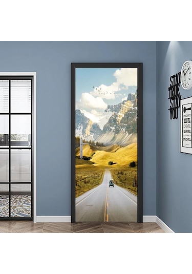 Kendinden Yapışkanlı Kapı Duvar Kağıdı Pvc Ev Tasarım Dekorasyon Plaj Yol Etiket Porte Manzara Posteri Duvar Duvar Çıkartmaları Mt-3315 Diğer