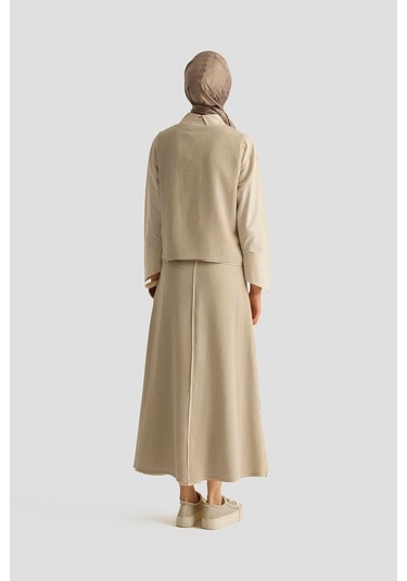 Armine Hasır Dokulu Yelekli Takım 25y6028 Aytaşı Bej