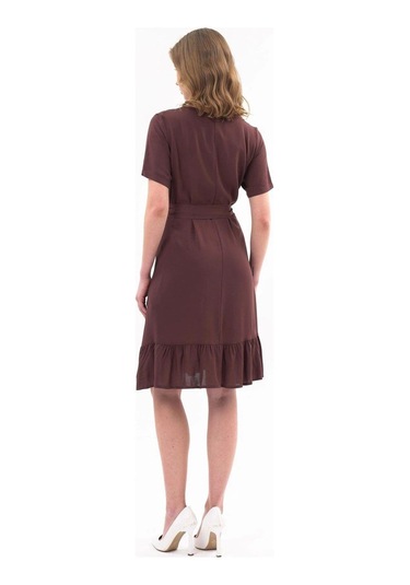 Apsen Kadın Elbise Kahve Renk Önden Düğme Detaylı Yazlık Midi Elbise 4437-105 Kahverengi