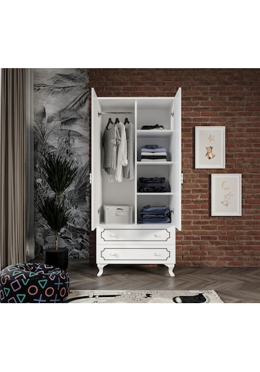 Stil 2 Kapaklı 2 Çekmeceli Modern Gardırop, Elbise Dolabı