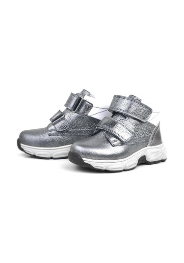 Rakerplus Hakiki Deri Platin Gri Cırtlı Kürklü Kız Çocuk Spor Bot Platin