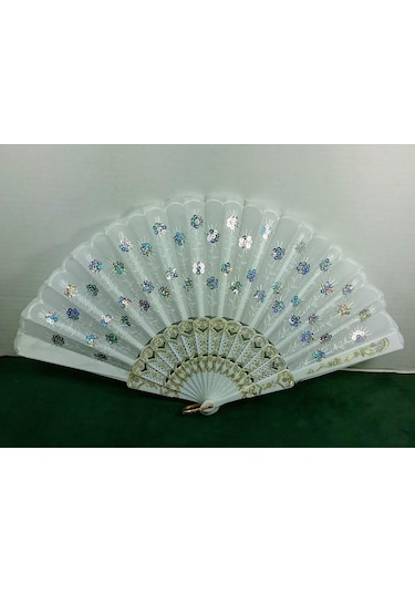 Yelpaze Şık Doğal Serinletici Pullu Yelpaze-877-13 Beyaz