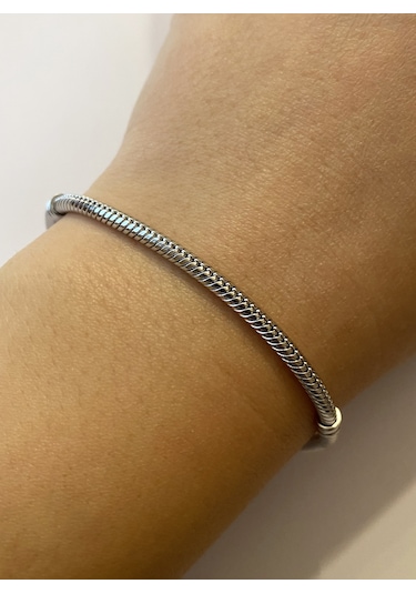 Kadın Taşlı Kalp Model Charm İçin Uygun Gümüş Bileklik 17 Cm Silver