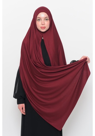 Hazır Pratik Geçmeli Lüks Düz Penye Şal Çapraz Hizalı Koyu Bordo