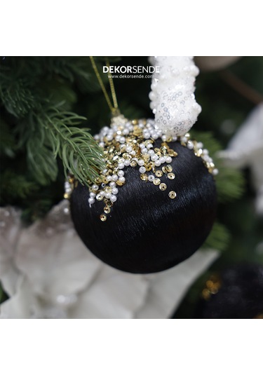 Yılbaşı Süsü Altın Pullu 2'li Top Siyah 10 Cm