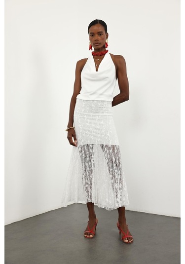 Beyaz Kloş Dantel Etek 251347 Beyaz