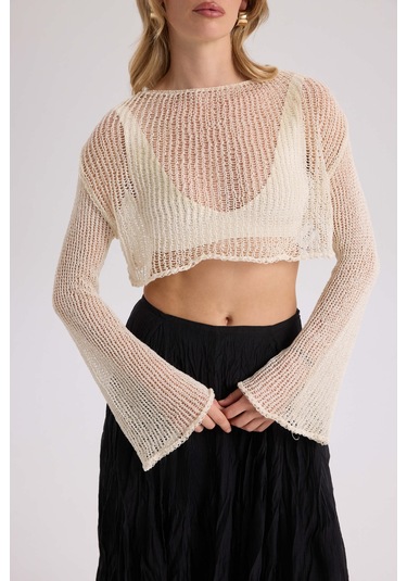 Mai Collection Mai Studios Co. Daisy Ekru İnce Triko Crop Ekru