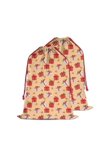 Büyük Noel Baba Hediye Çantası, Pamuklu Kordonlu, Yeniden Kullanılabilir Noel Hediye Tel