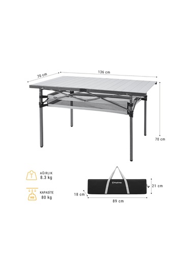 Kingcamp Granite Plus Xxl Alüminyum Katlanır Kamp Masası Silver Gri