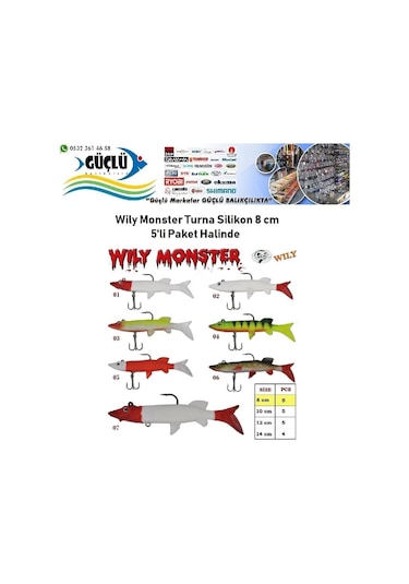 Turna Silikonu 8 Cm Wily Monster 5 Li Paket Renk:5