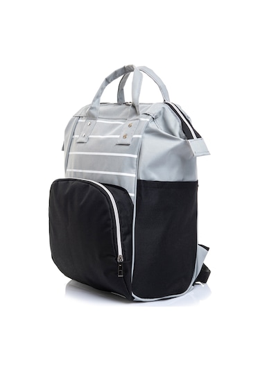 Anne Bebek Bakım Sırt Çantası Gri Çizgili Termos Bölmeli Gri