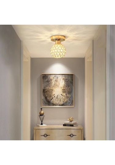 İskandinav Tarzı Plafonyer Modern Minimalist Sundurma Kristal Avize Altın