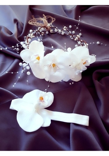 FdayAksesuar Kadın Beyaz Orkide Lohusa Tacı Bebek Bandı FRDY30542