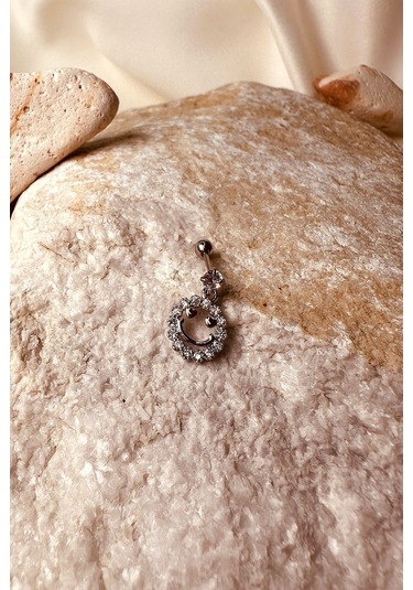 Gülen Sürat Halka Sallantılı Model Zirkon Taşlı Silver Stainless Steel Çelik Piercing Tragus Helix Gümüş