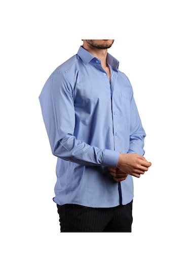 Koyu Mavi Büyük Beden Rahat Kesim Cepli Uzun Kol Regular Fit Erkek Gömlek - 150-23 001