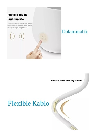 Şarjlı Masa Lambası 3 Renk Dokunmatik Telefon Standlı Bükülebilir