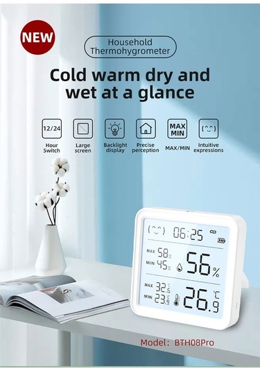 Tongxida Beyaz Bluetooth Isı Nem Sensörü - Akıllı Otomasyon, Arka Işık, Uzak Erişim İçin Gateway Gereklidir - Lityum Pil Pil